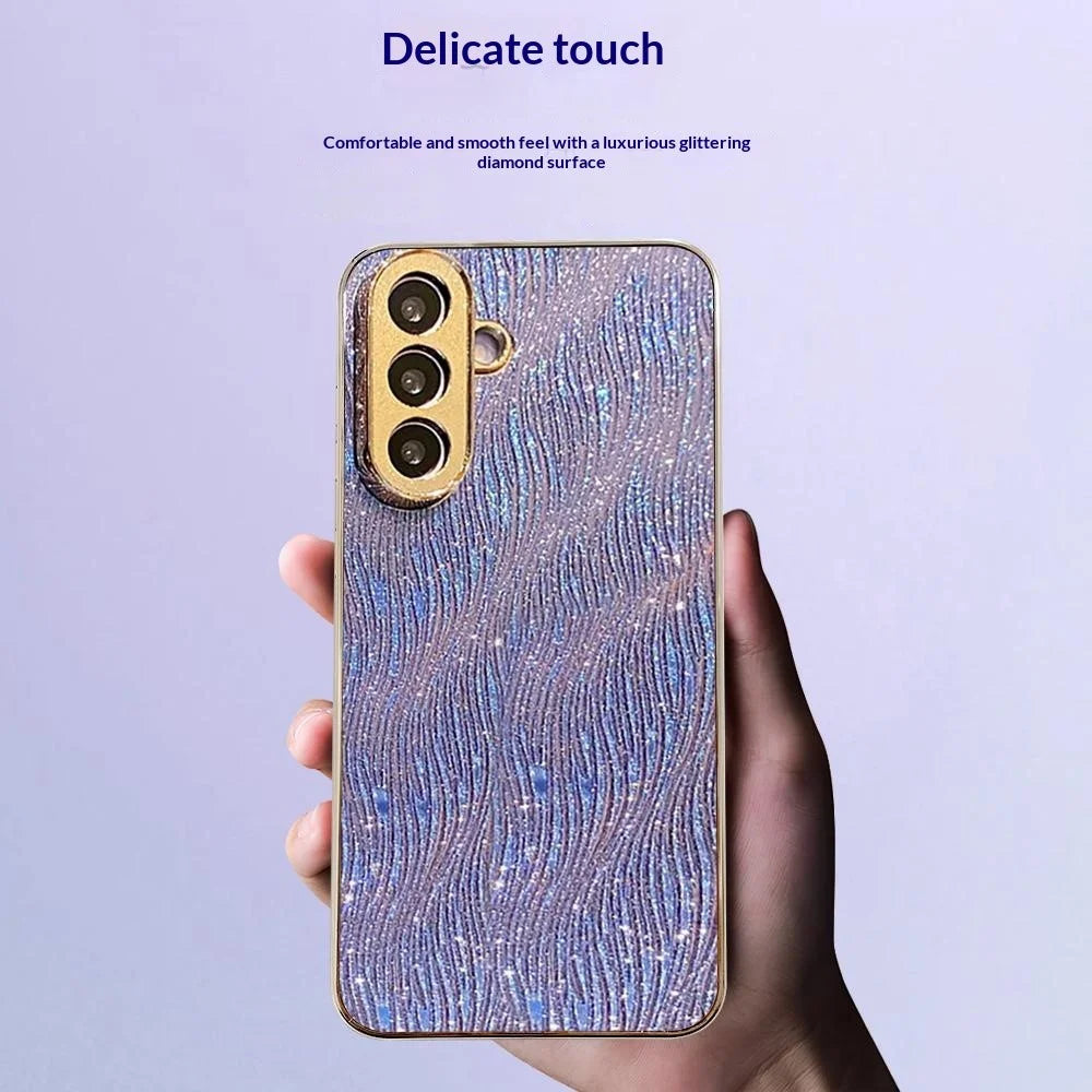 For Samsung Galaxy S26+ Case Electroplating Ripple Texture PU + TPU + PC Phone Back Cover - Blue - 2