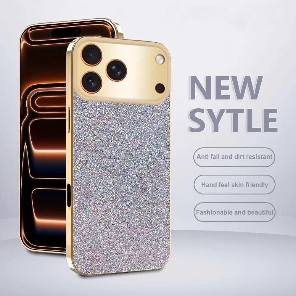 For iPhone 17 Pro Case Electroplating Frame Sparkling Glitter Anti Drop PC + TPU Phone Cover - Gold - 2