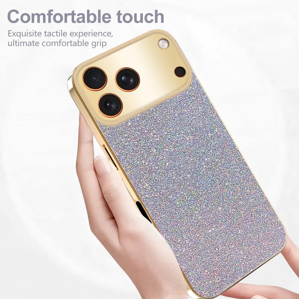 For iPhone 17 Pro Case Electroplating Frame Sparkling Glitter Anti Drop PC + TPU Phone Cover - Gold - 3