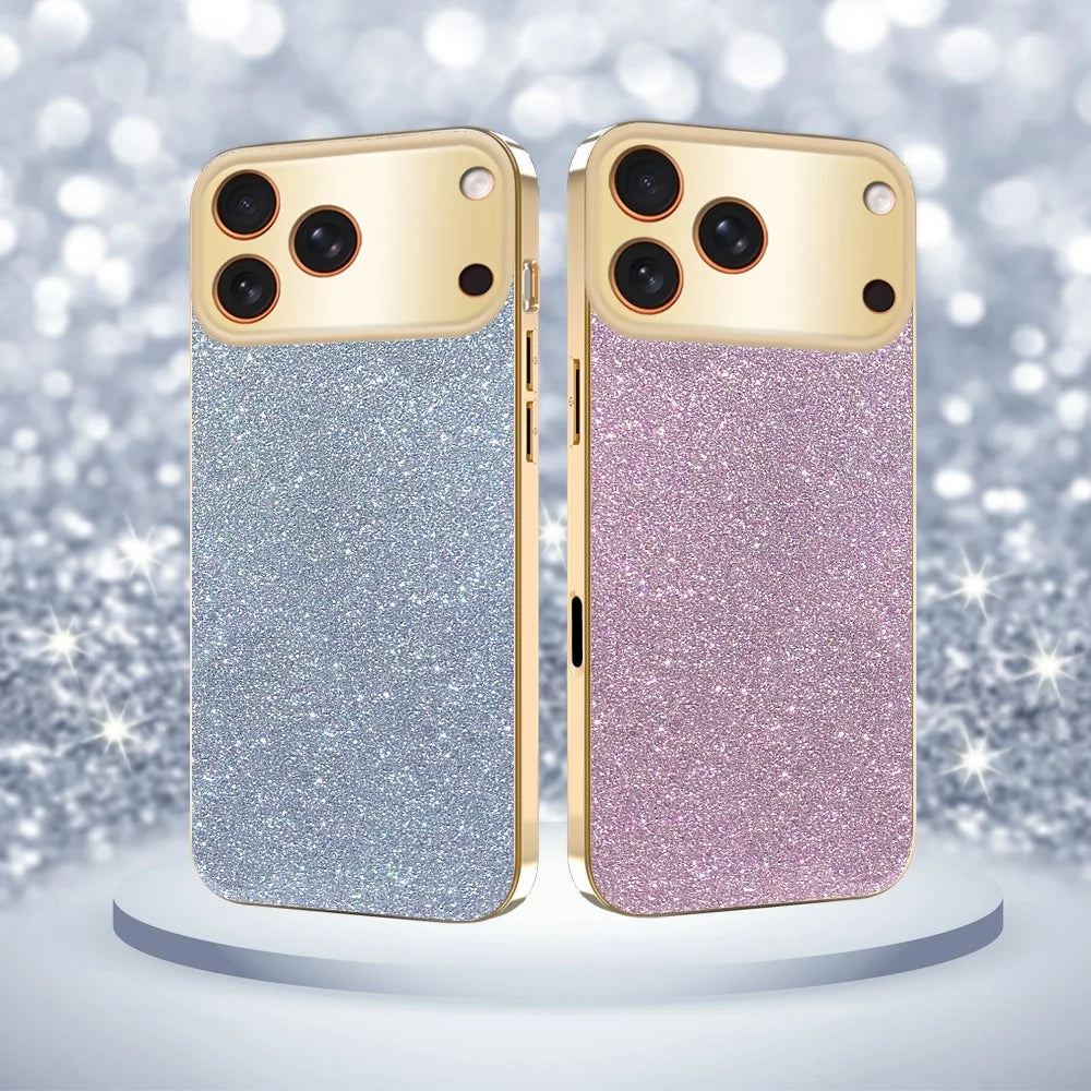 For iPhone 17 Pro Case Electroplating Frame Sparkling Glitter Anti Drop PC + TPU Phone Cover - Gold - 7
