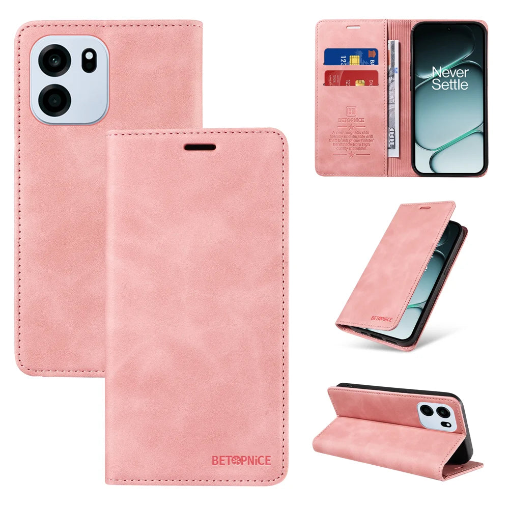 BETOPNICE For OnePlus Turbo 6 5G / Turbo 6V 5G Case  Magnetic Closure RFID Blocking Wallet Stand Leather Phone Cover - Pink - 3