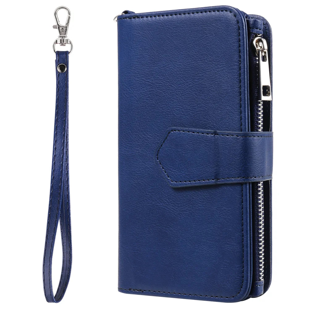For Samsung Galaxy S26+ Magnetic Leather Case Mobile Cover with Detachable Zipper Wallet Strap - Blue - 3