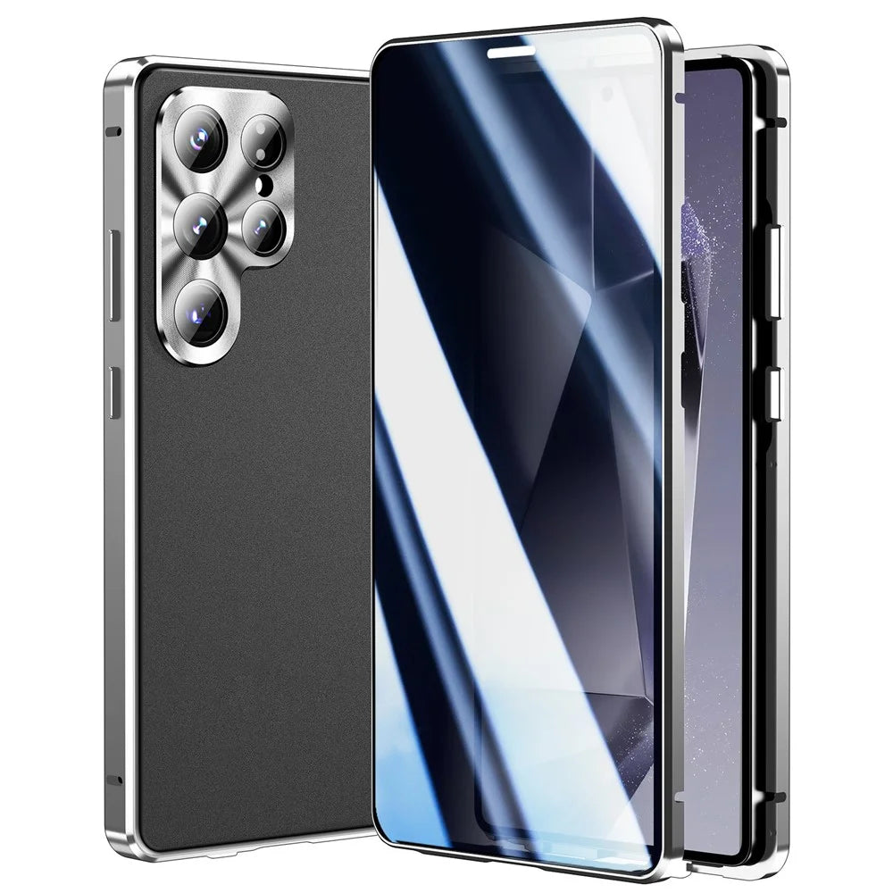 For Samsung Galaxy S26 Ultra Case Anti-Spy Tempered Glass Film Magnetic Frame Phone Cover - Silver - 1