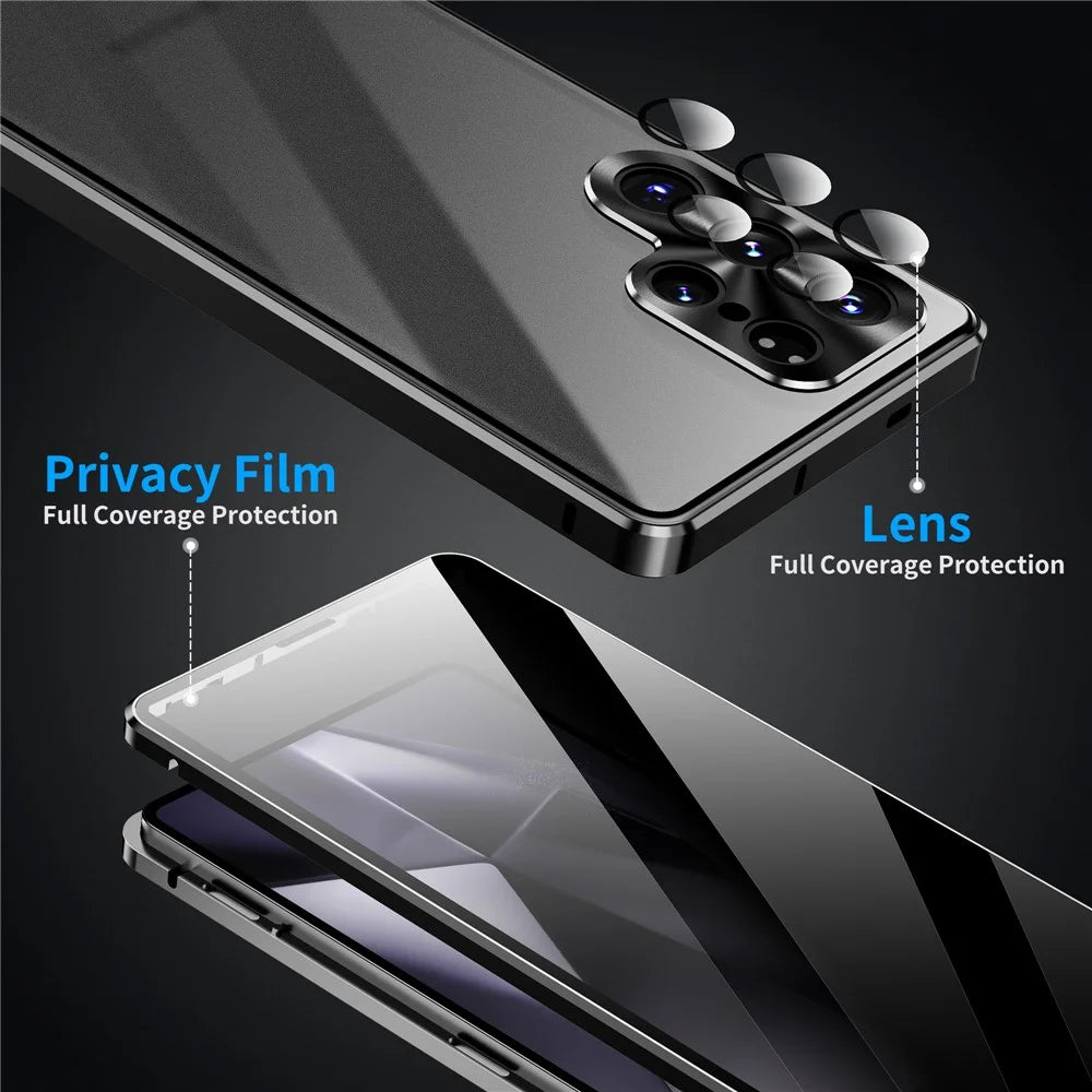 For Samsung Galaxy S26 Ultra Case Anti-Spy Tempered Glass Film Magnetic Frame Phone Cover - Silver - 6