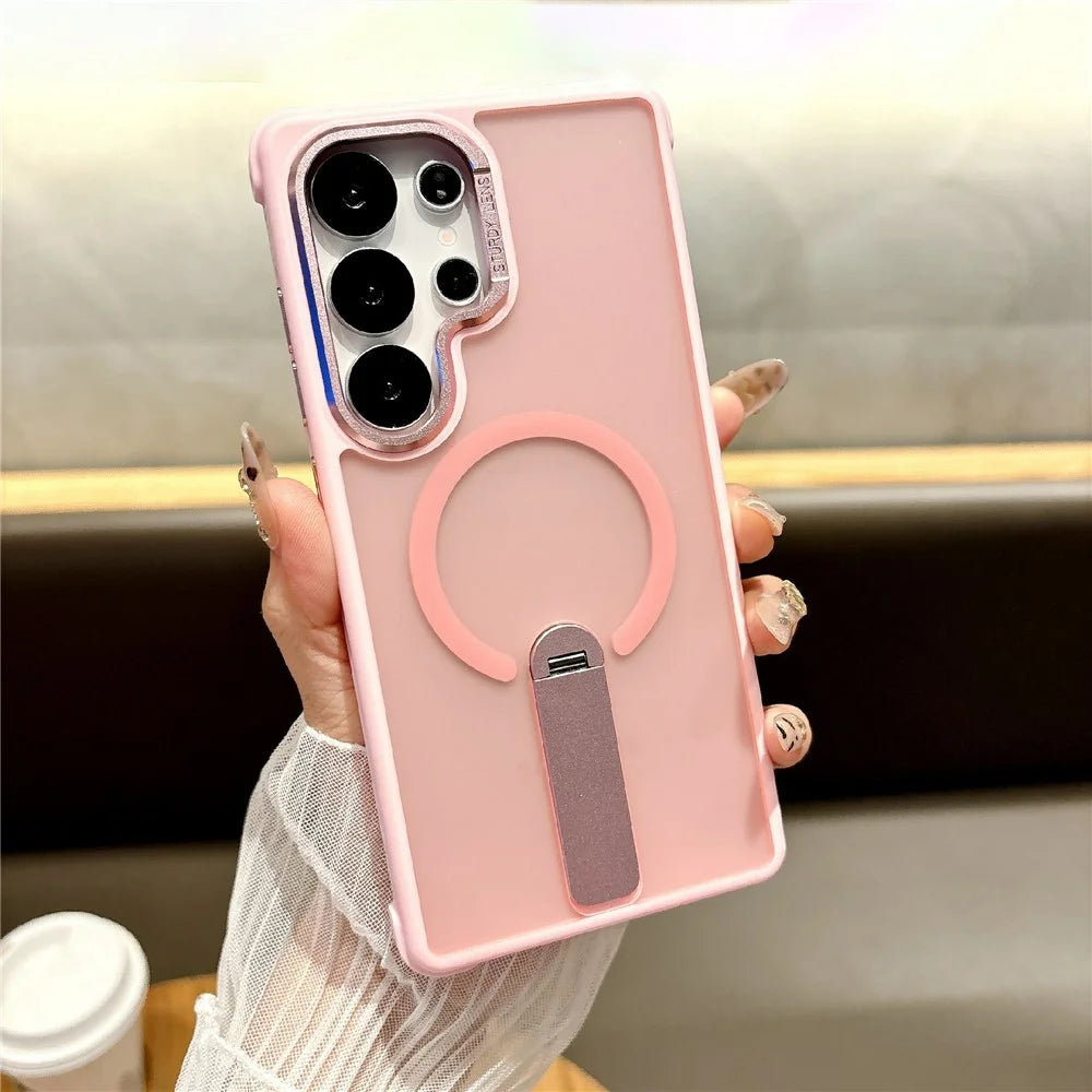 For Samsung Galaxy S26 Ultra Magnetic Phone Case Skin Feel PC TPU Protective Cover with Kickstand - Pink - 2