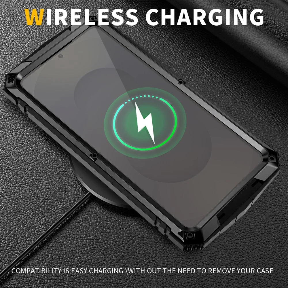 R-JUST For Samsung Galaxy S26 Ultra Case PC + Silicone + Metal Kickstand Phone Cover with Tempered Glass Film - Black - 4