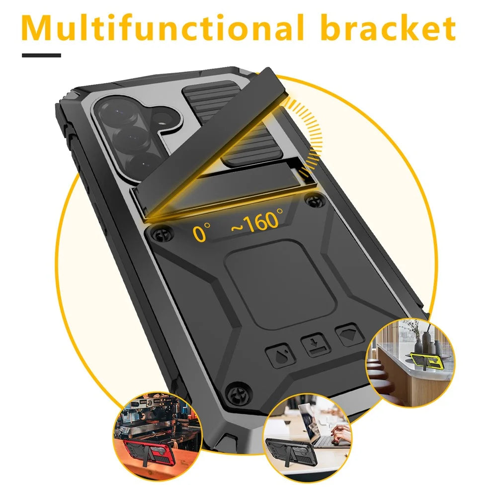 R-JUST For Samsung Galaxy S26+ Case PC + Silicone + Metal Kickstand Phone Cover with Tempered Glass Film - Black - 5