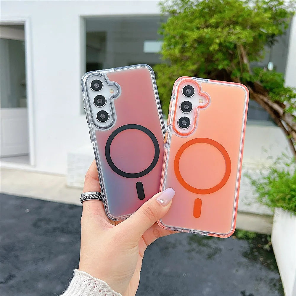 For Samsung Galaxy S25  /  S24 Magnetic Case Laser Color Changing PC TPU Phone Protection Cover - Orange - 2