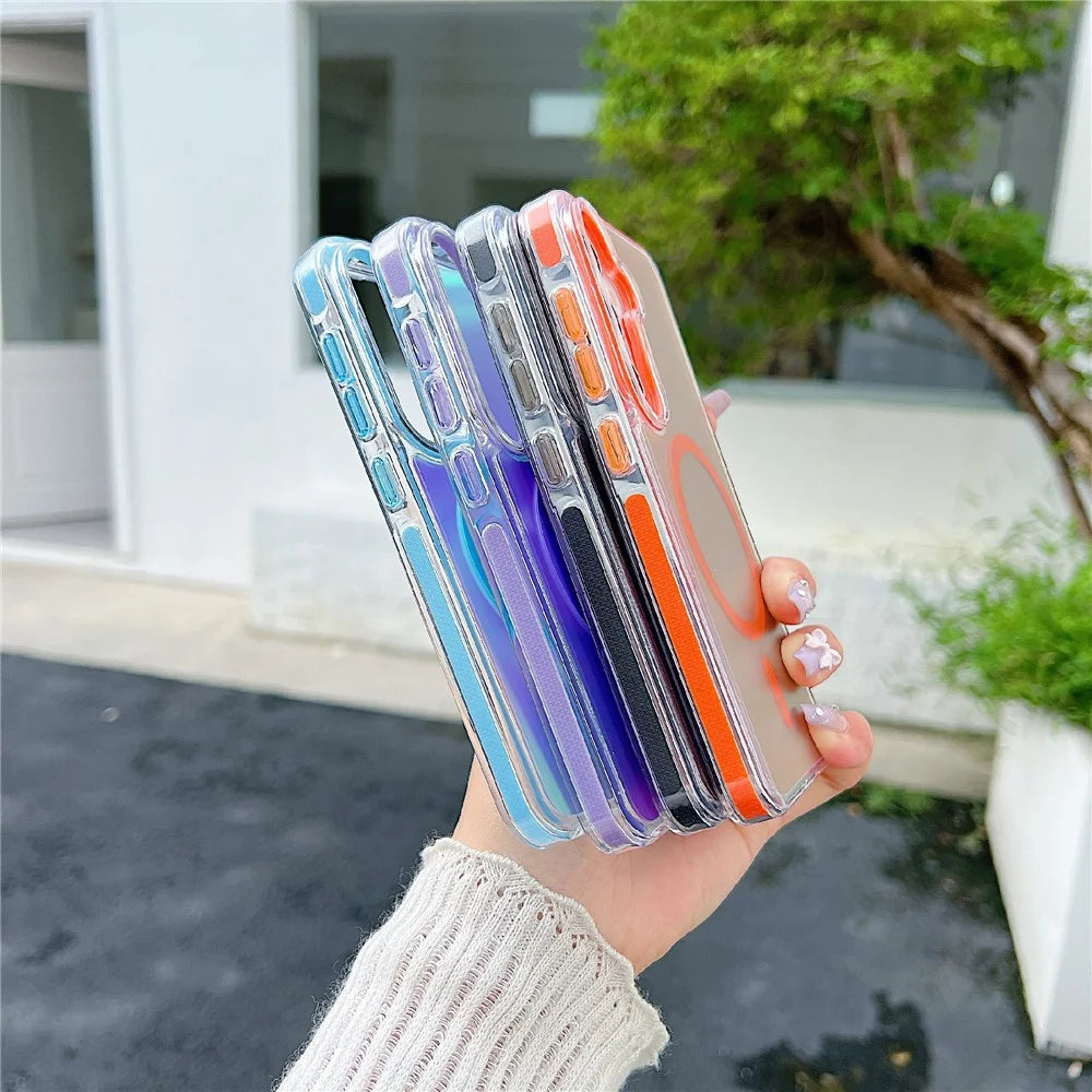 For Samsung Galaxy S25  /  S24 Magnetic Case Laser Color Changing PC TPU Phone Protection Cover - Orange - 4