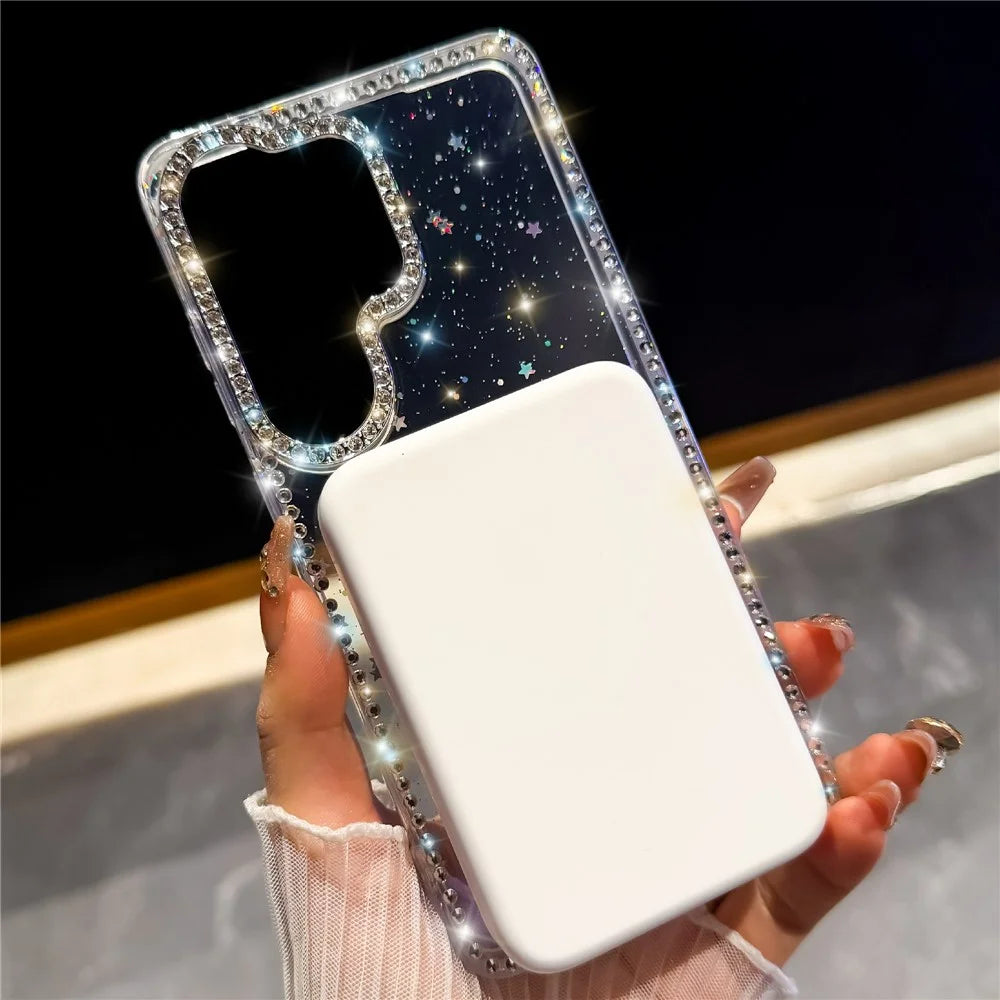 For Samsung Galaxy S26 Ultra Case Kickstand Rhinestone Edge Glitter Back TPU + PC IMD Phone Cover - Glitter Light Purple - 4