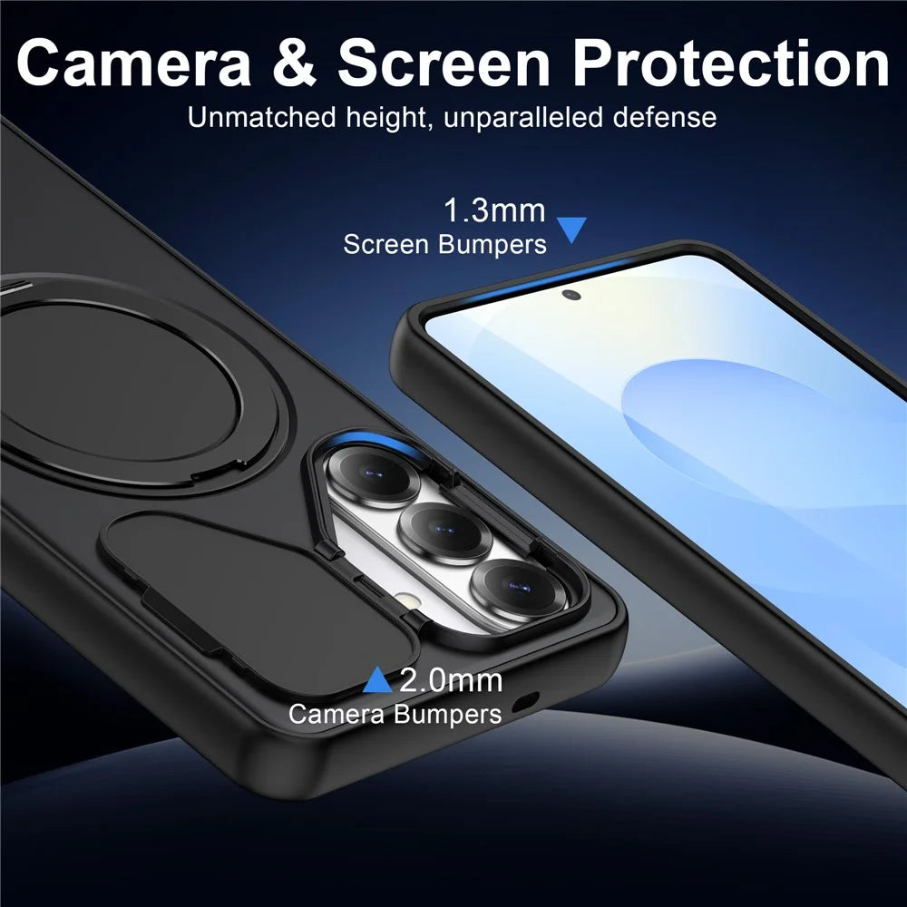 For Samsung Galaxy S26 Magnetic Case TPU + PC Rotary Kickstand Phone Cover with Camera Shield - Black - 2