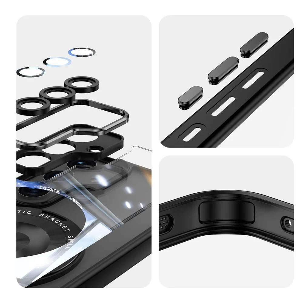 For Samsung Galaxy S26 Magnetic Case PC + TPU Phone Cover with Rotating Metal Kickstand, Lens Protector - Black - 6