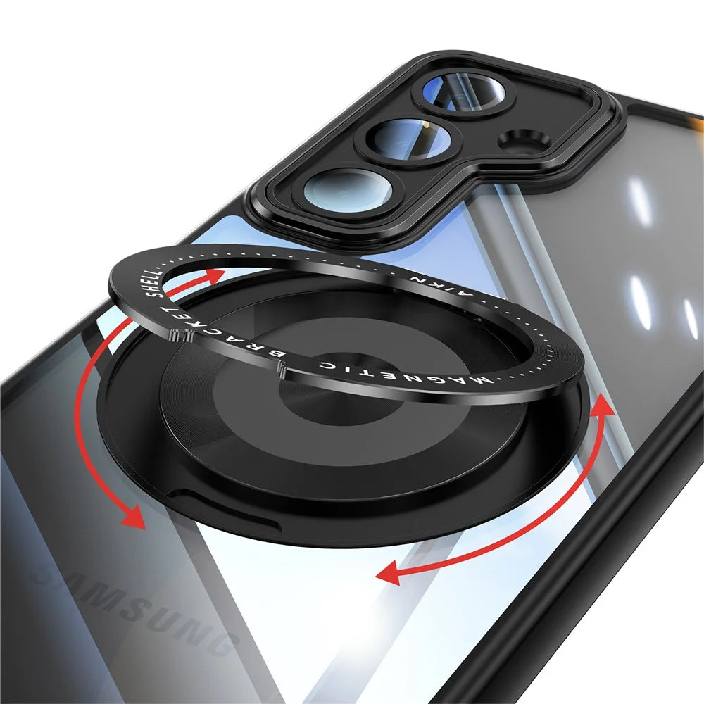 For Samsung Galaxy S26 Magnetic Case PC + TPU Phone Cover with Rotating Metal Kickstand, Lens Protector - Black - 7