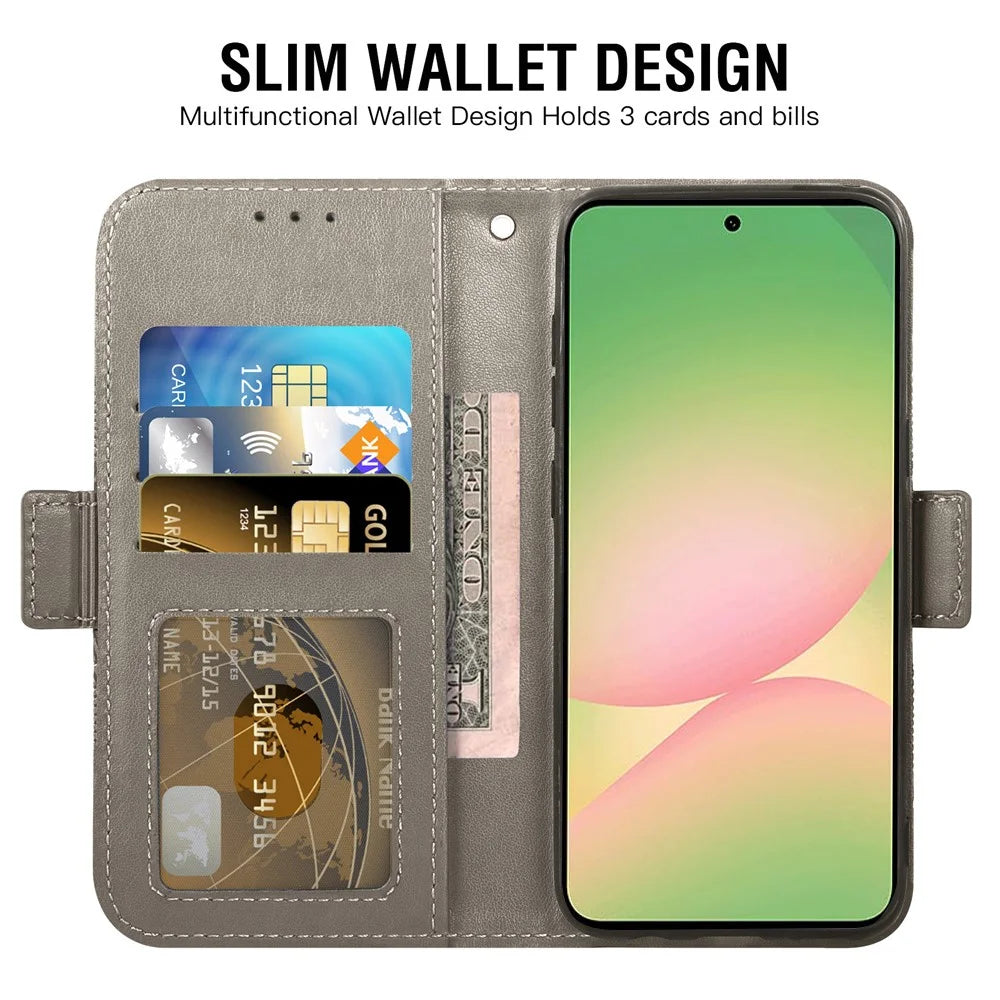 For Samsung Galaxy A57 5G Case Peony Imprinted TPU PU Leather Wallet Phone Cover with Wrist Strap - Grey - 2