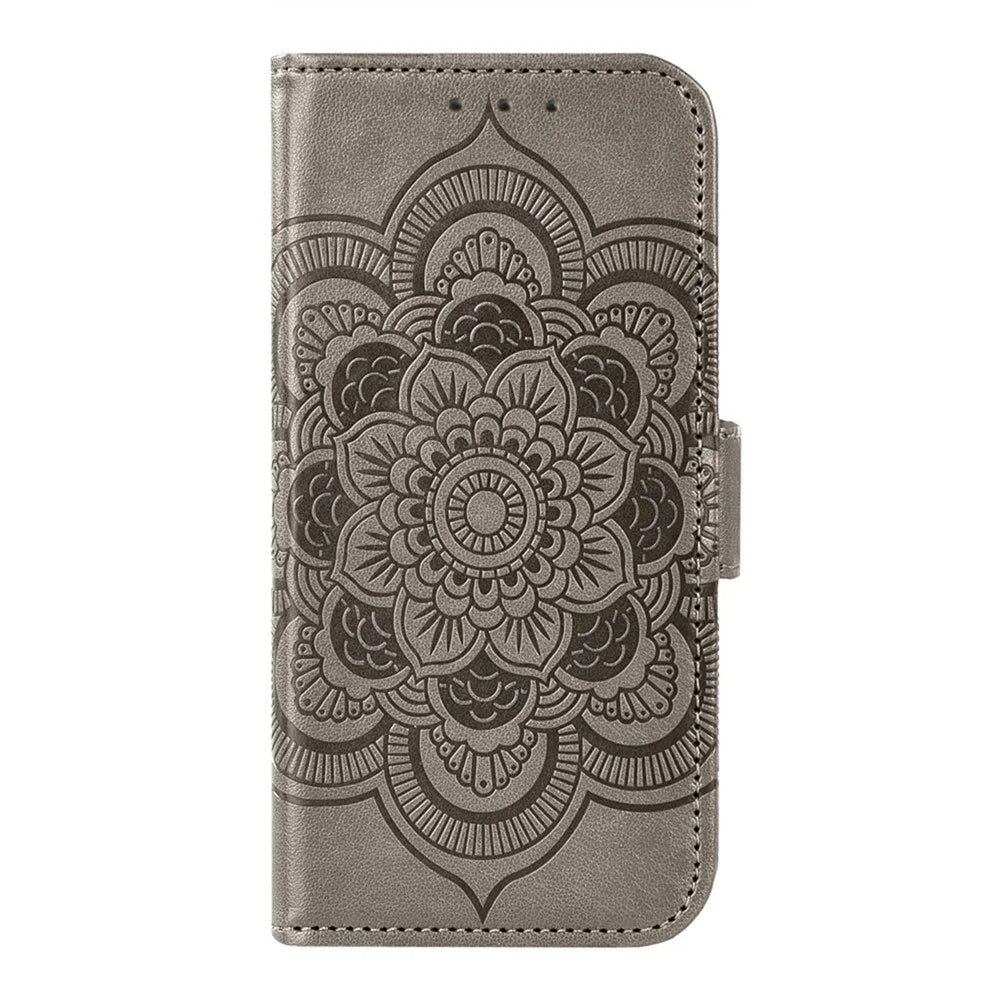 For Samsung Galaxy A57 5G Case Peony Imprinted TPU PU Leather Wallet Phone Cover with Wrist Strap - Grey - 7