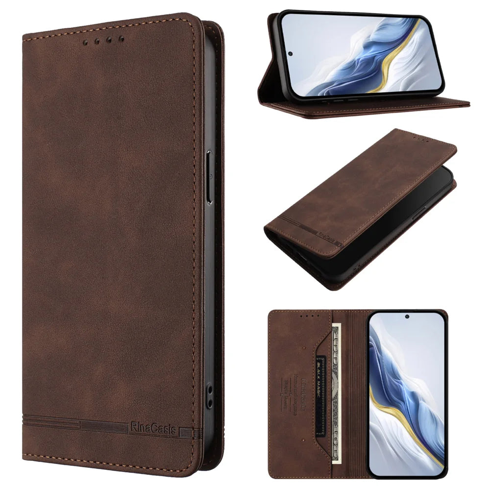 For OnePlus Ace 5 Ultra 5G / OnePlus Nord 5 5G Case RINACASIS RC23 RFID Blocking Wallet Stand PU Leather Phone Cover - Brown - 3