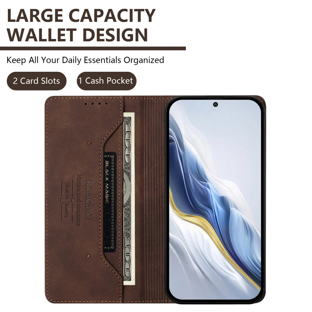 For OnePlus Ace 5 Ultra 5G / OnePlus Nord 5 5G Case RINACASIS RC23 RFID Blocking Wallet Stand PU Leather Phone Cover - Brown - 4