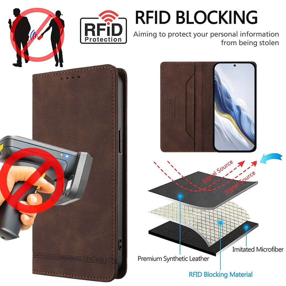 For OnePlus Ace 5 Ultra 5G / OnePlus Nord 5 5G Case RINACASIS RC23 RFID Blocking Wallet Stand PU Leather Phone Cover - Brown - 5