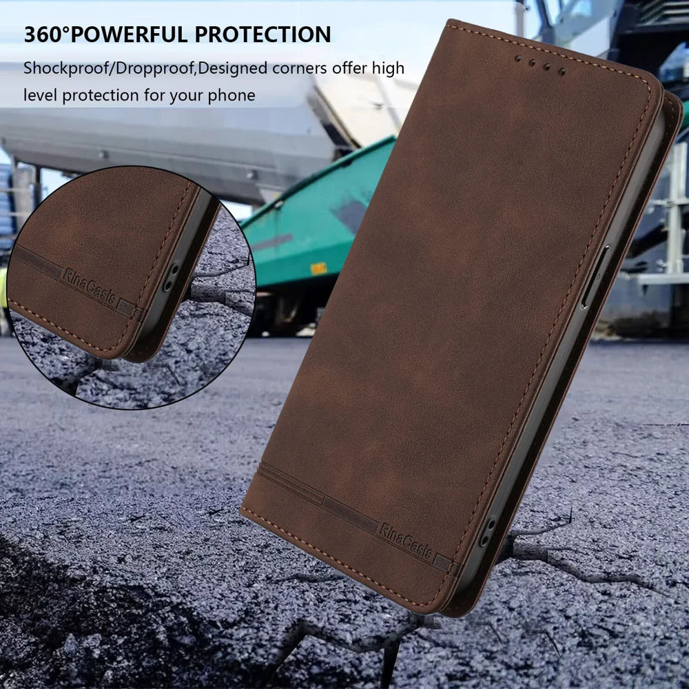 For OnePlus Ace 5 Ultra 5G / OnePlus Nord 5 5G Case RINACASIS RC23 RFID Blocking Wallet Stand PU Leather Phone Cover - Brown - 7