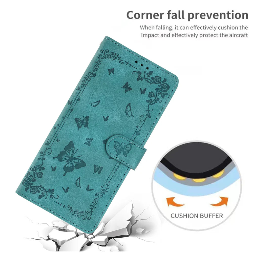 For Samsung Galaxy A18 5G / A18 4G / A17 5G / A17 4G Case Garden Imprinted PU Leather Wallet Phone Cover with Wrist Strap - Green - 6