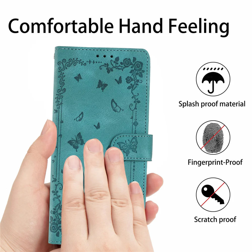 For Samsung Galaxy A16 4G / Galaxy A16 5G Case Garden Imprinted PU Leather Wallet Phone Cover with Wrist Strap - Green - 7