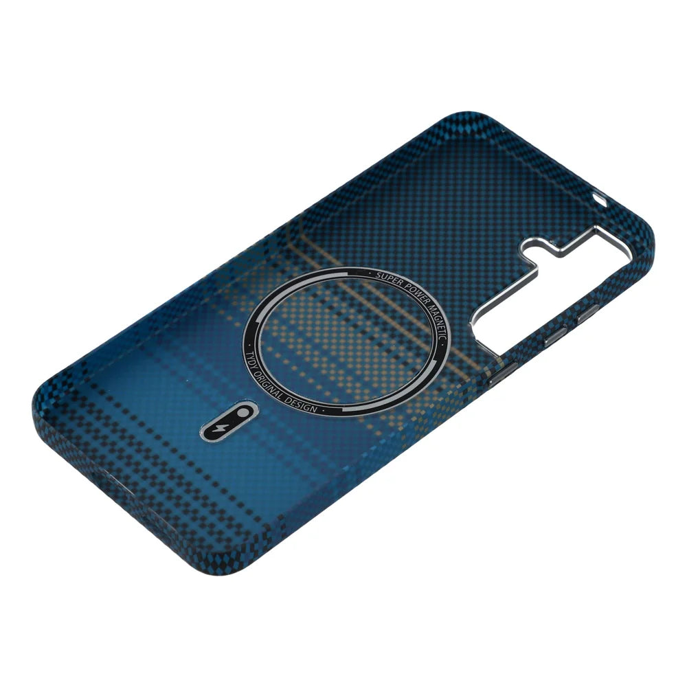 For Samsung Galaxy S26 Magnetic Case Water Transfer Printing Metal Frame PC Phone Back Cover - Moonset - 5