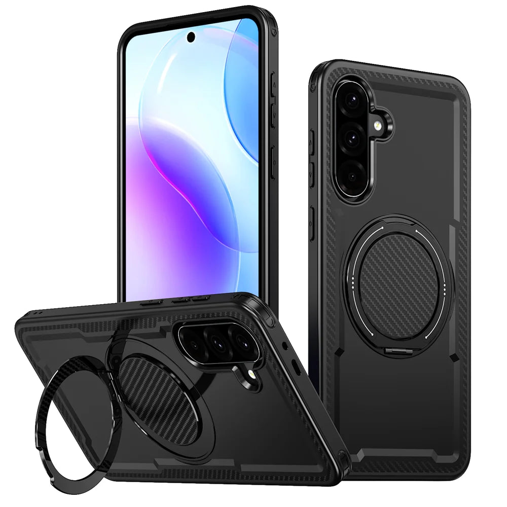 For Samsung Galaxy A17 4G / Galaxy F17 5G / Galaxy A17 5G Magnetic Case TPU + PC Kickstand Phone Cover - Black - 1