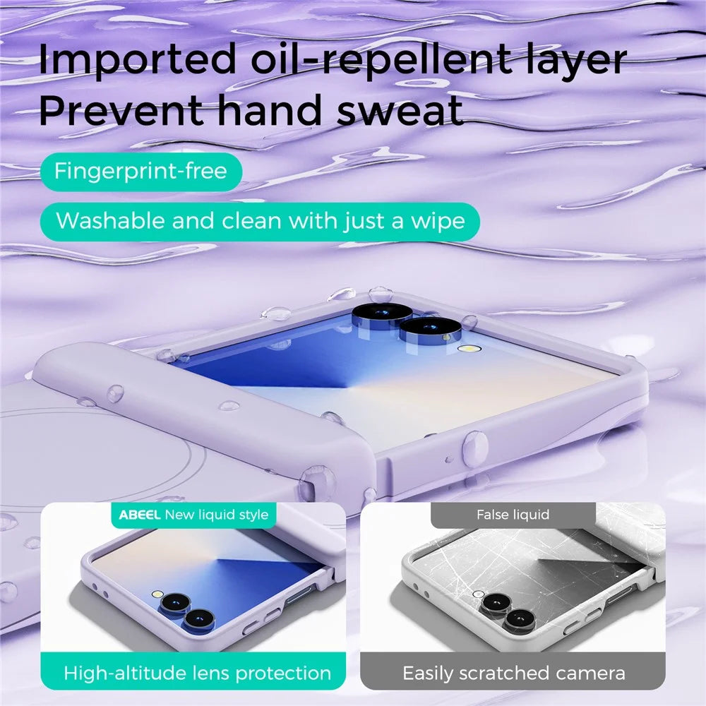 ABEEL For Samsung Galaxy Z Flip5 5G Magnetic Case Hinge Protection Skin Touch Liquid Silicone Shockproof Phone Cover - Purple - 4