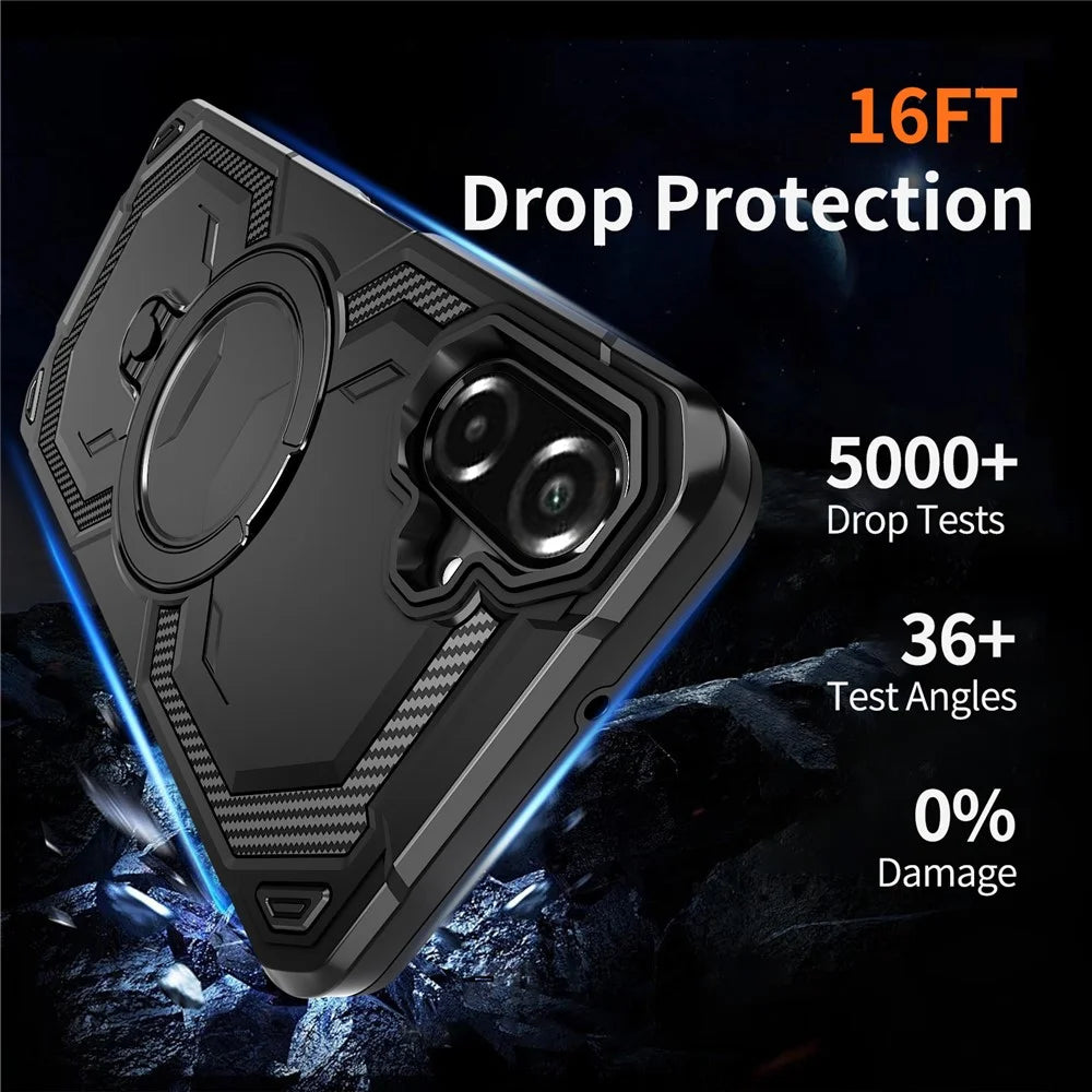 For Samsung Galaxy A08 5G / A07 4G Magnetic Case Ring Kickstand PC + TPU Hybrid Phone Cover - Black - 5