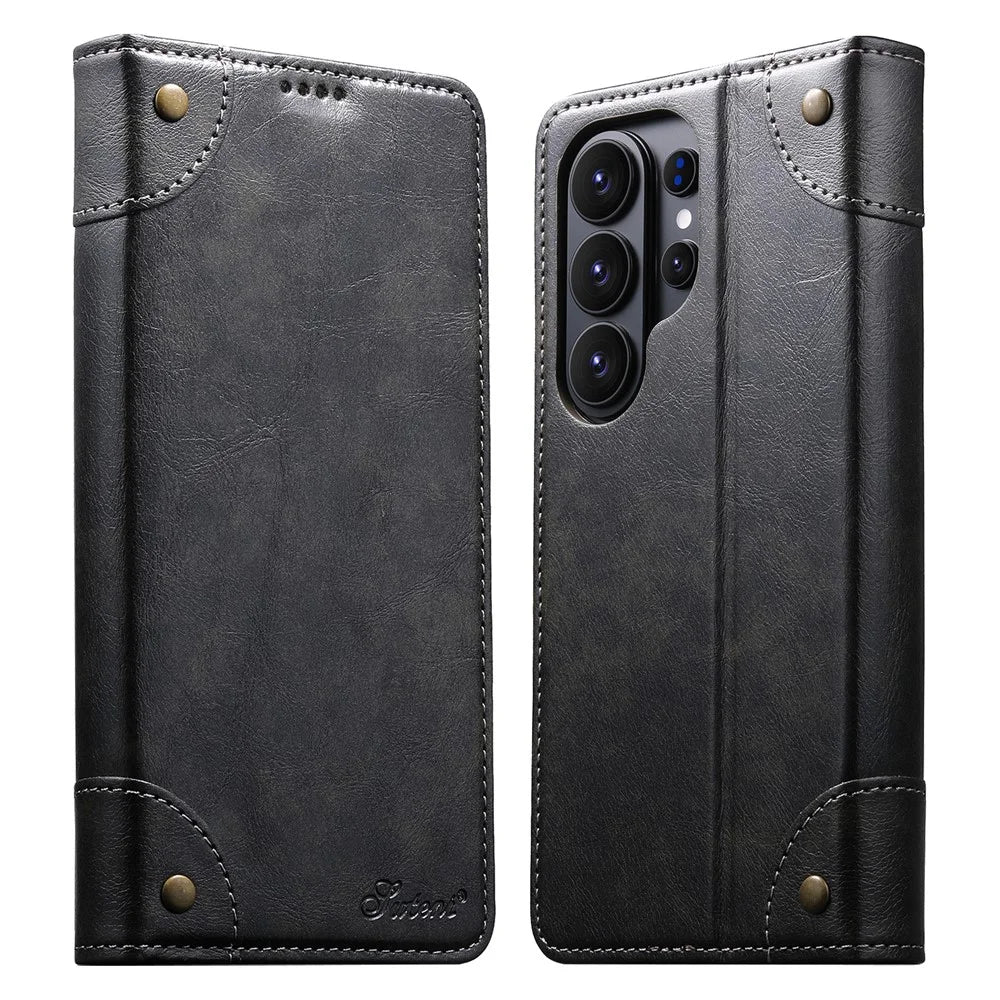 SUTENI For Samsung Galaxy S26 Ultra Case PU Leather Stand Wallet Phone Cover - Black - 1