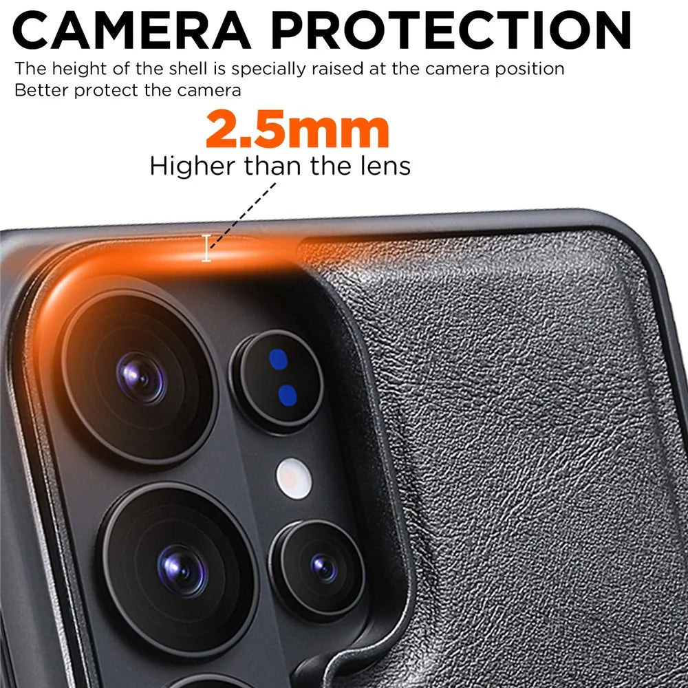 SUTENI G5 For Samsung Galaxy S26 Ultra Magnetic Case Cowhide Texture Leather Back Cover - Black - 5
