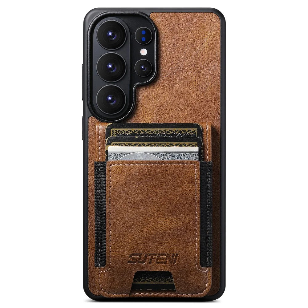 SUTENI H03 For Samsung Galaxy S26 Ultra Case Card Holder Waxy Texture Leather + TPU Phone Cover - Brown - 7