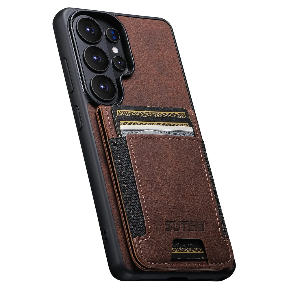 SUTENI H03 For Samsung Galaxy S26 Ultra Case Card Holder Kickstand Litchi Texture Leather + TPU Phone Cover - Brown - 4