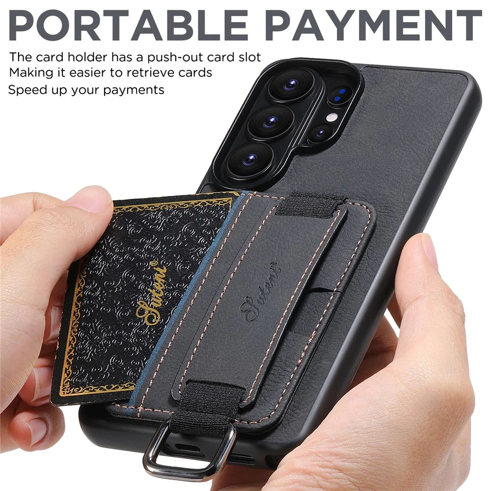 SUTENI H13 For Samsung Galaxy S26 Ultra Case Litchi Texture Leather + TPU + PC Phone Cover with Card Holder Kickstand - Black - 6