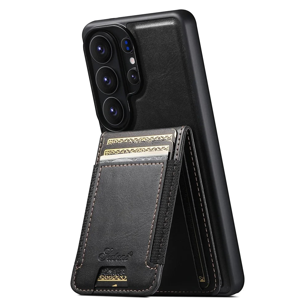 SUTENI For Samsung Galaxy S26 Ultra Magnetic Case Card Holder Kickstand Phone Cover - Black - 2