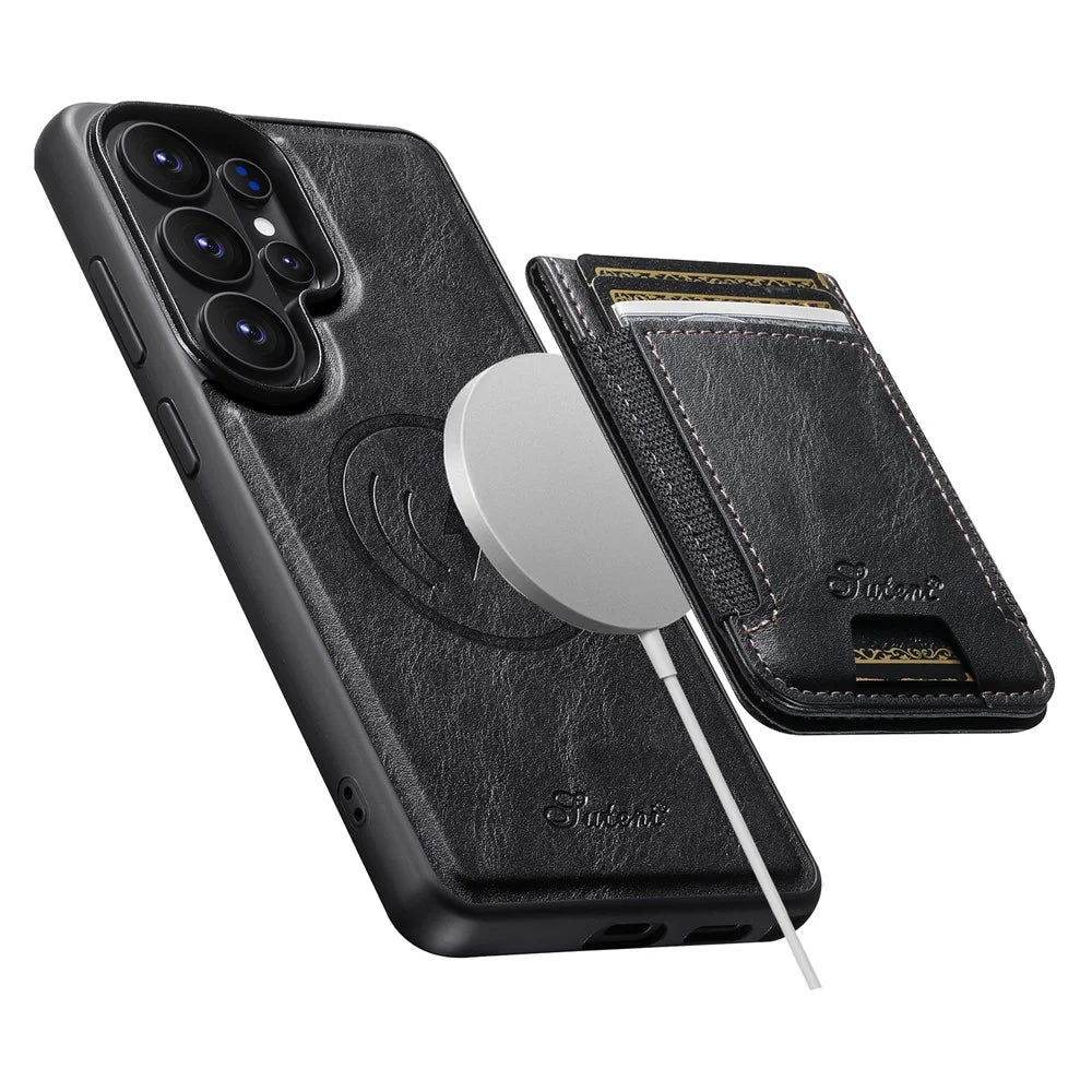 SUTENI For Samsung Galaxy S26 Ultra Magnetic Case Card Holder Kickstand Phone Cover - Black - 4