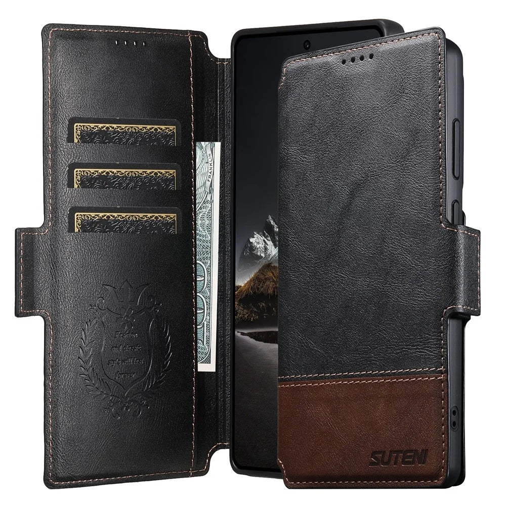 SUTENI Q-06 For Samsung Galaxy S26 Ultra Case Color Splicing Magnetic Detachable Leather Phone Cover - Black - 4