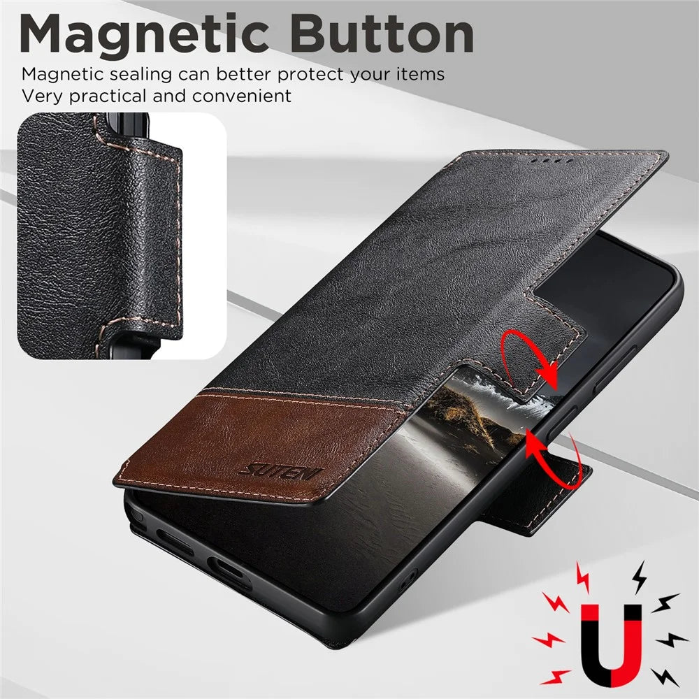 SUTENI Q-06 For Samsung Galaxy S26 Ultra Case Color Splicing Magnetic Detachable Leather Phone Cover - Black - 6