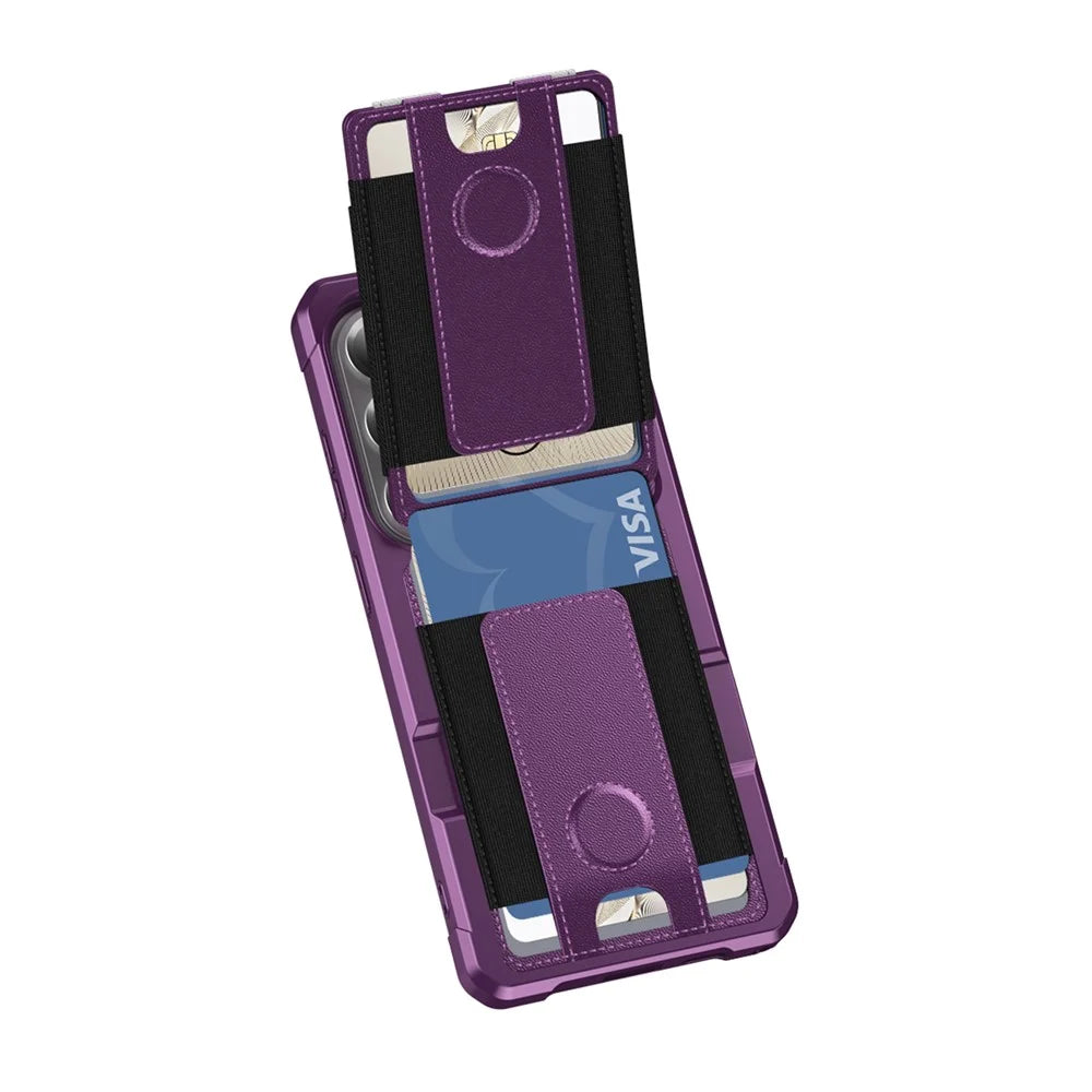 For Samsung Galaxy S26 Ultra Case Elastic Band Card Holder Leather + TPU Kickstand Phone Cover - Purple - 3