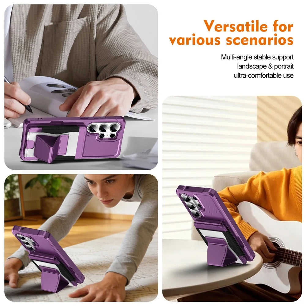 For Samsung Galaxy S26 Ultra Case Elastic Band Card Holder Leather + TPU Kickstand Phone Cover - Purple - 4