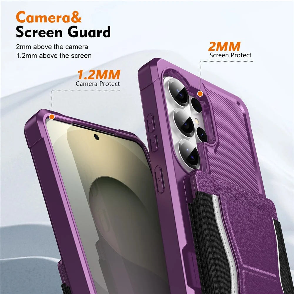 For Samsung Galaxy S26 Ultra Case Elastic Band Card Holder Leather + TPU Kickstand Phone Cover - Purple - 5