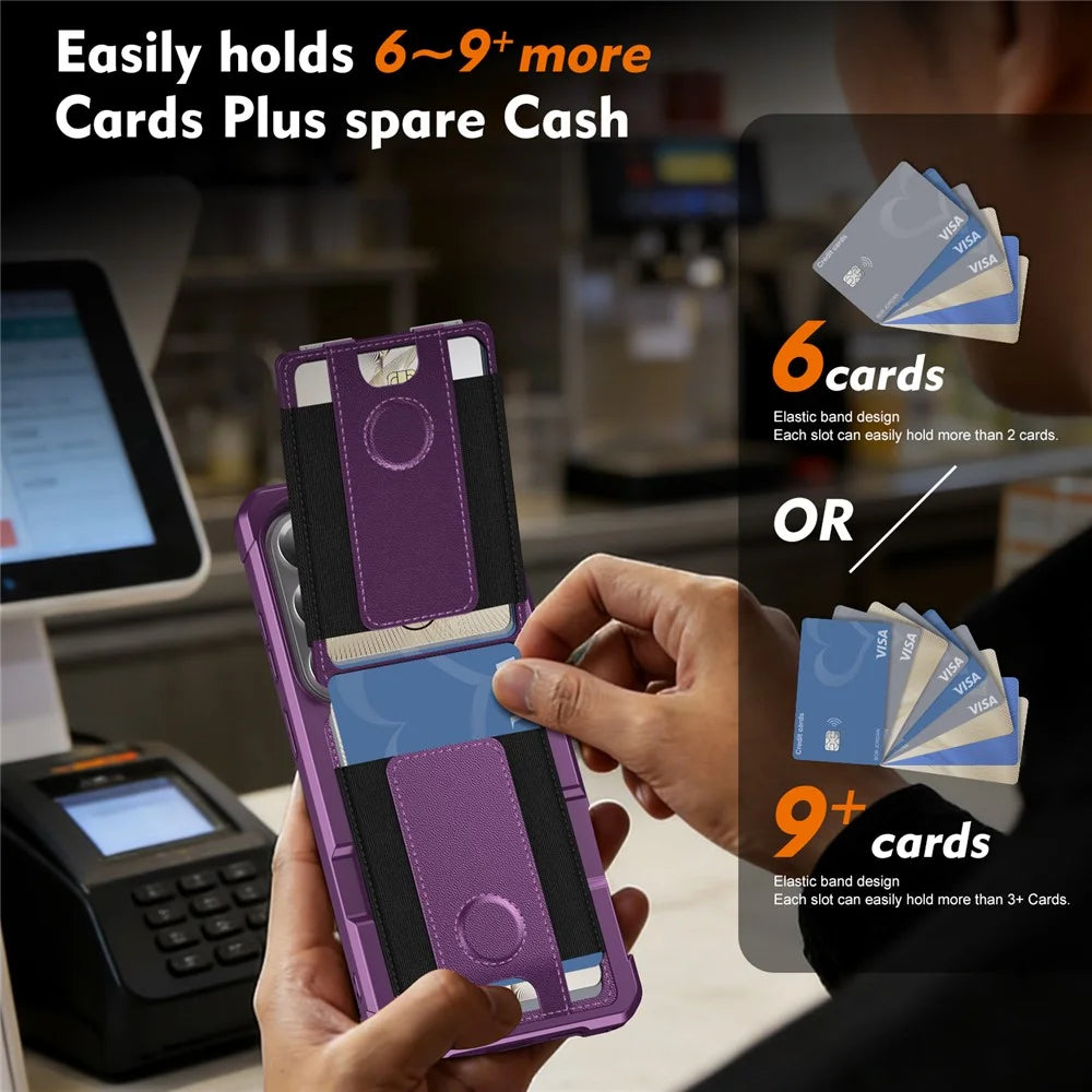 For Samsung Galaxy S26 Ultra Case Elastic Band Card Holder Leather + TPU Kickstand Phone Cover - Purple - 7