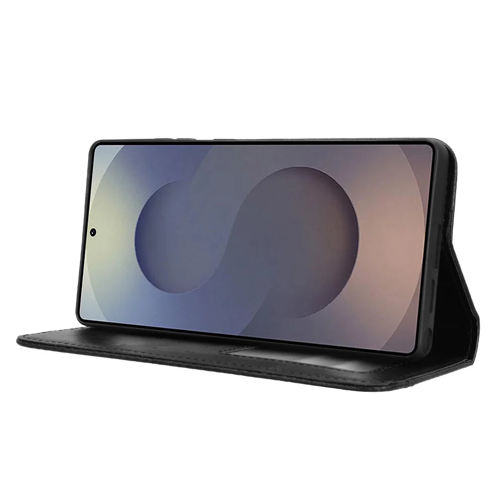 For Samsung Galaxy S26 Ultra Leather Case Wallet Stand Retro Texture Phone Cover - Black - 7