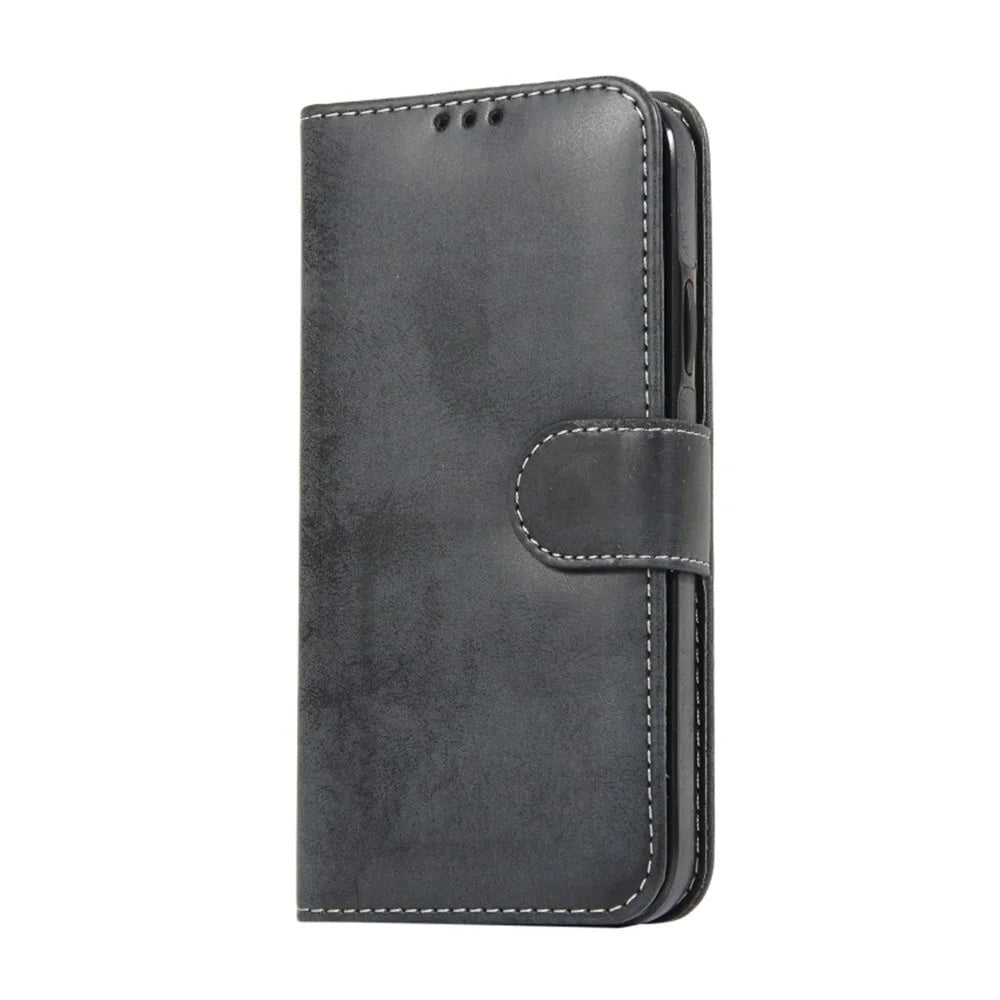 For iPhone XR Wallet Case Retro Matte Magnetic Detachable PU Leather TPU Phone Cover - Black - 6