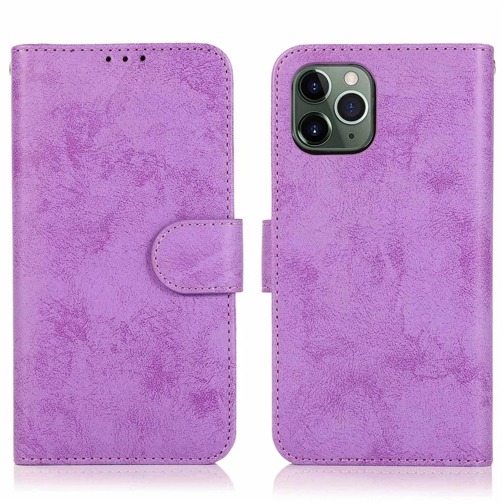 For iPhone 16 Pro Wallet Case Retro Matte Magnetic Detachable PU Leather TPU Phone Cover - Purple - 6
