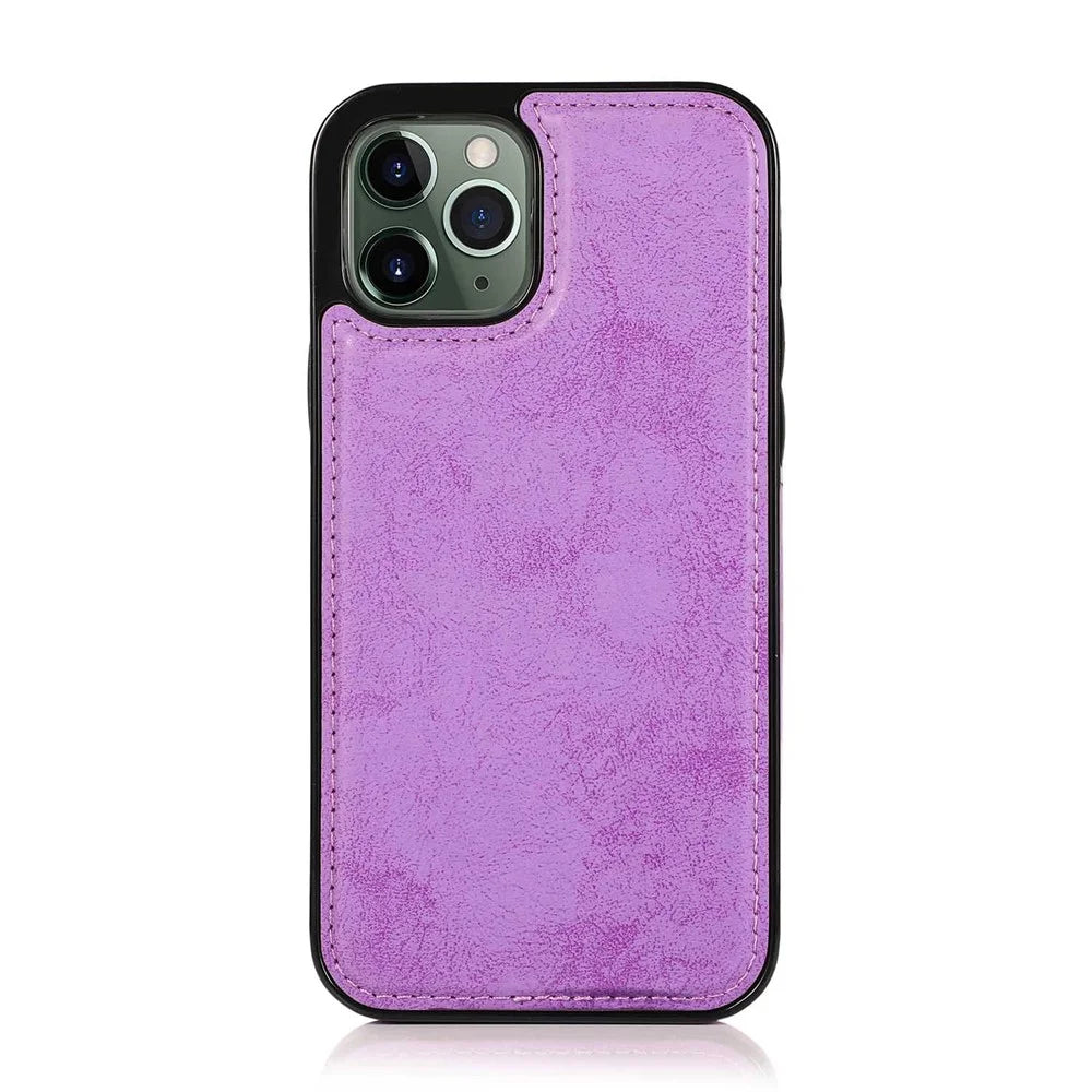 For iPhone 16 Pro Wallet Case Retro Matte Magnetic Detachable PU Leather TPU Phone Cover - Purple - 7