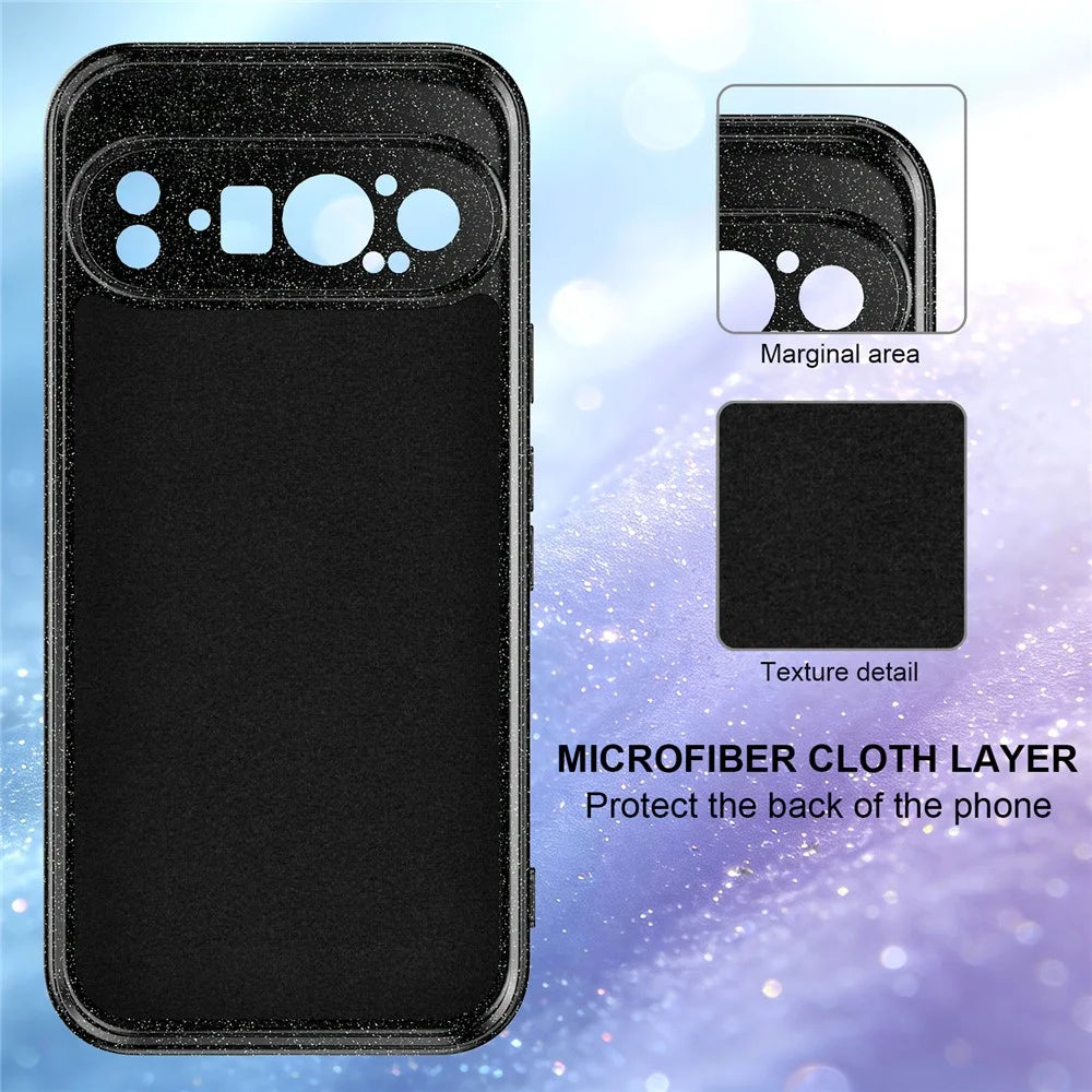 For Google Pixel 9 Pro Magnetic Case Glitter TPU Shockproof Phone Cover with Lanyard - Black - 4