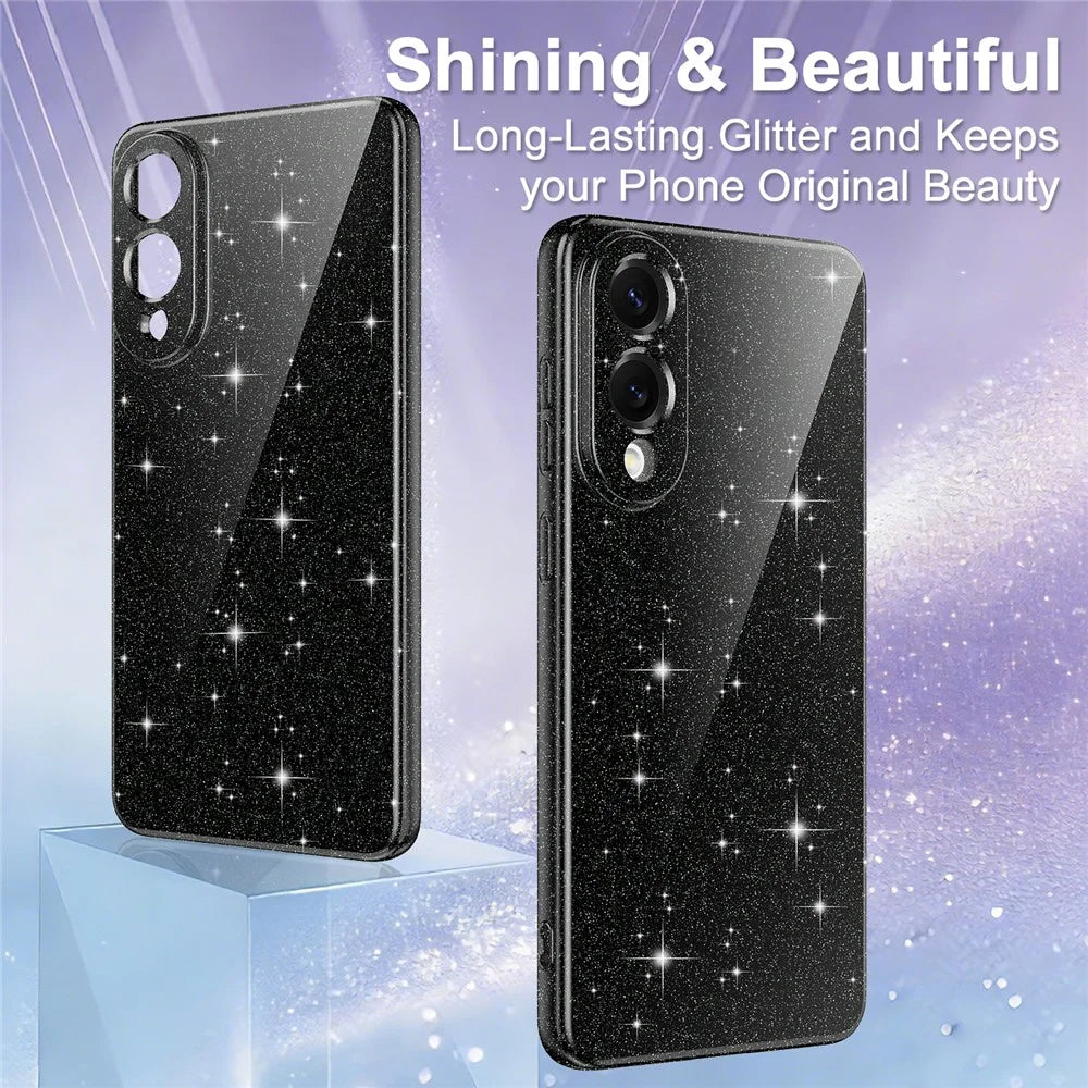 For Samsung Galaxy S25 Edge Magnetic Case Glitter TPU Shockproof Phone Cover with Lanyard - Black - 5