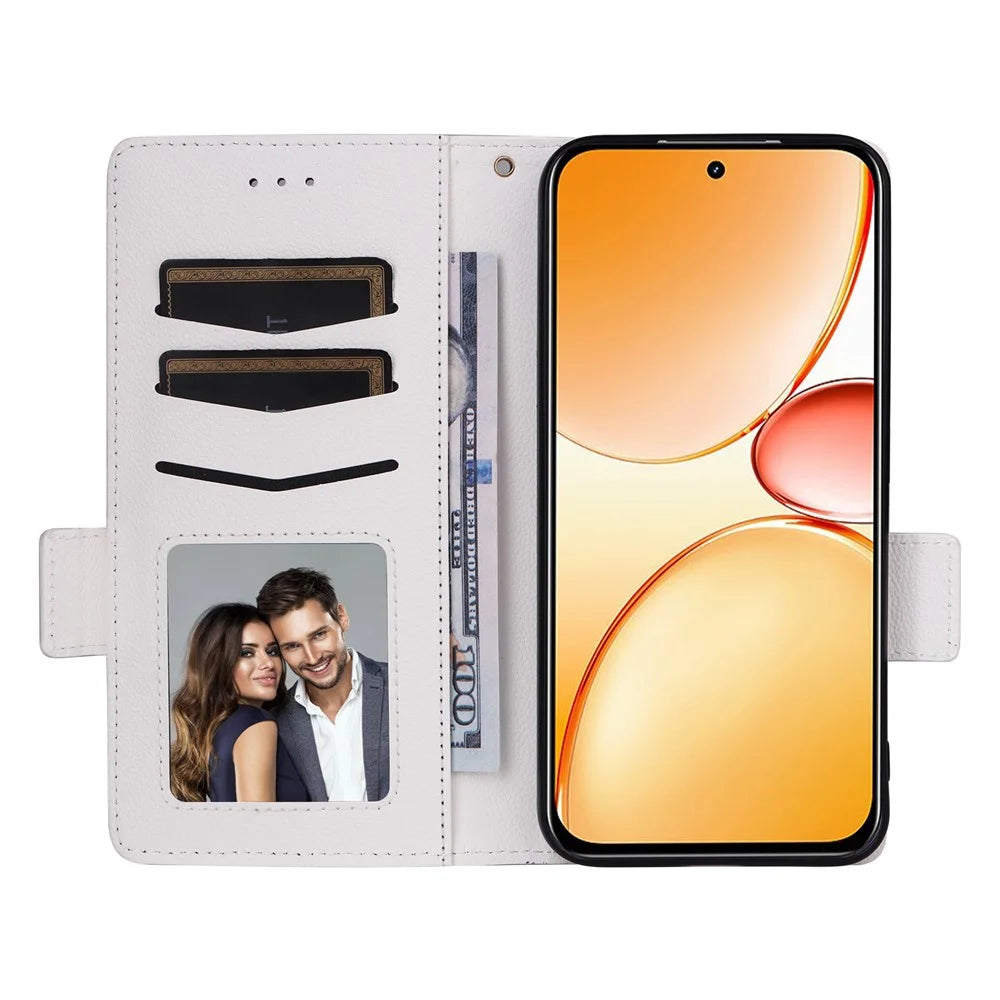 For Realme C85 Pro 4G Case Litchi Texture Wallet Leather Phone Cover with Wrist Strap - White - 2