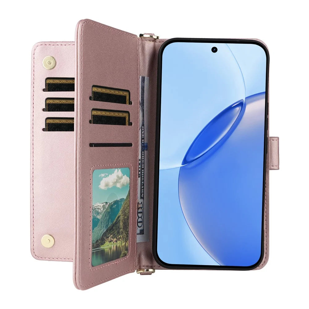 For Realme 16 Pro+ 5G Leather Case Stand Wallet Phone Cover with Shoulder / Wrist Strap - Pink - 2